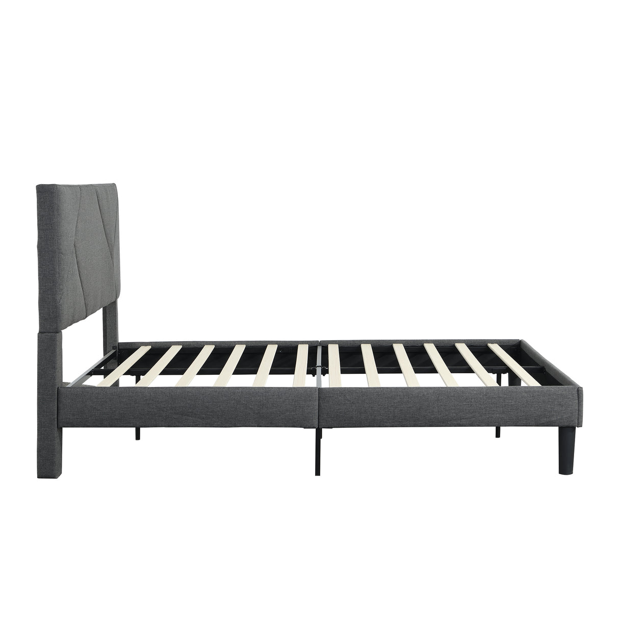 Queen Size Upholstered Platform Bed Frame Wood Slat Support Grey - V.I.P Digital Presence