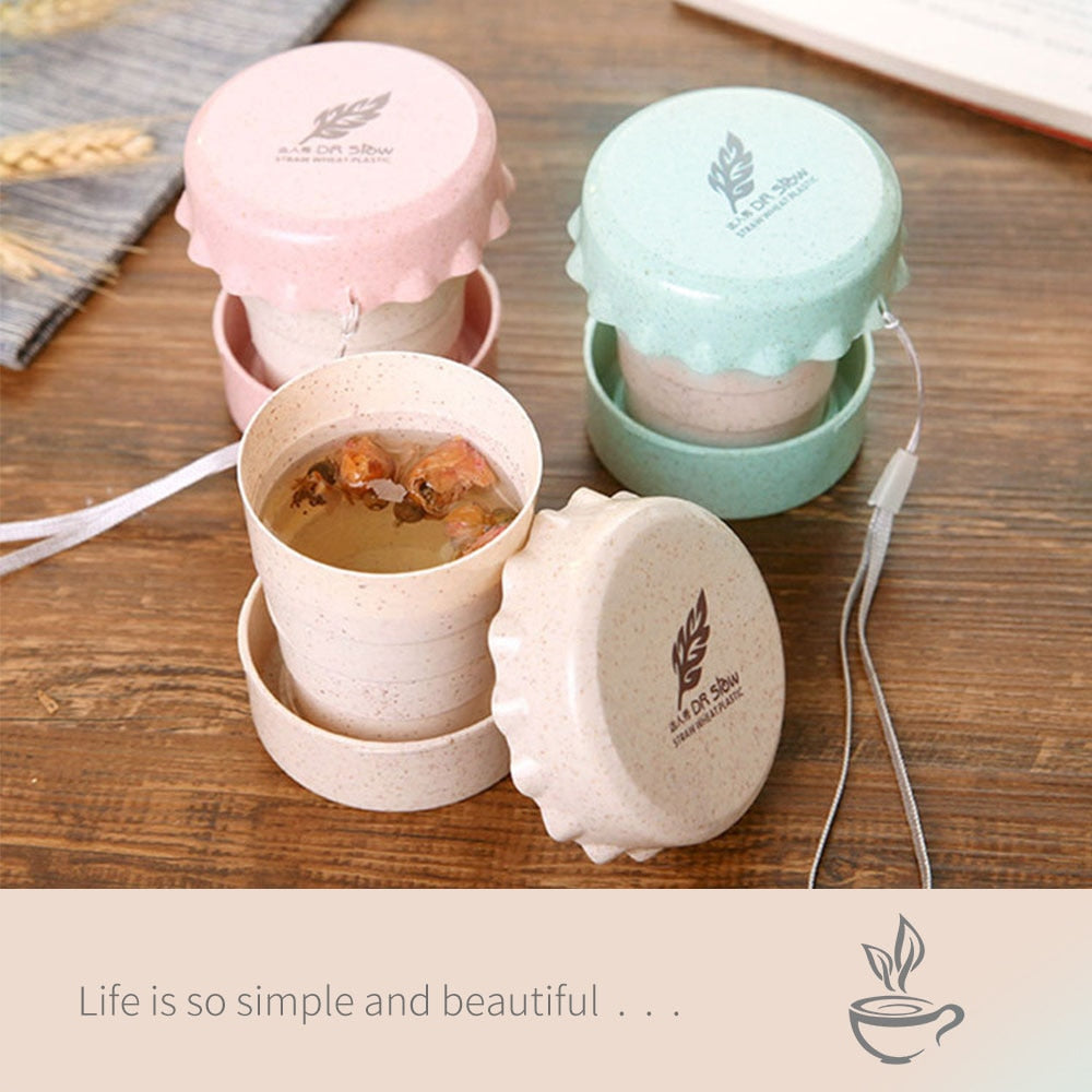 Portable Straw Wheat Plastic Telescopic Drinking Collapsible Folding Cup Travel Camping Convenient Easy To Carry Travel Bottle