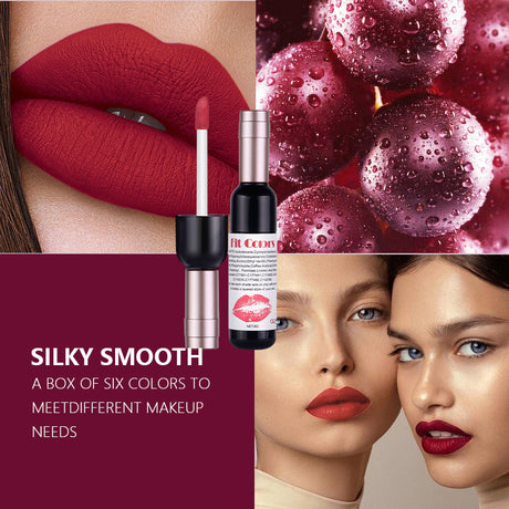 Fit Colors Red Wine Bottle Non Stick Cup Matte Lip Gloss Fog Face Velvet Lip Gloss Liquid Lipstick 6 Pcs Set - V.I.P Digital Presence