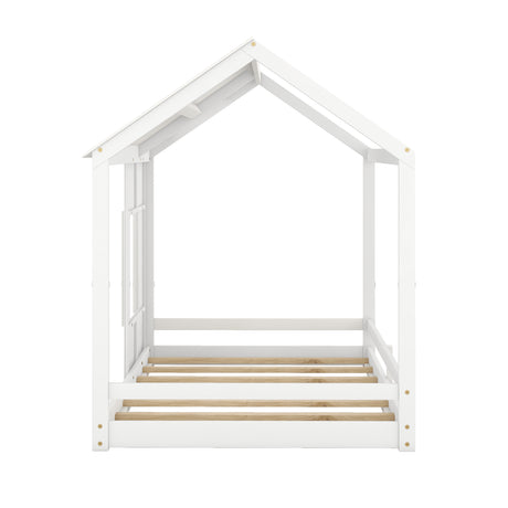 Twin Size House Bed with Roof and Window - White - V.I.P Digital Presence