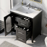30" Bathroom Vanity with Sink, Bathroom Vanity Cabinet with Two Drawers and Door, Adjustable Shelf, Solid Wood and MDF, Black - V.I.P Digital Presence