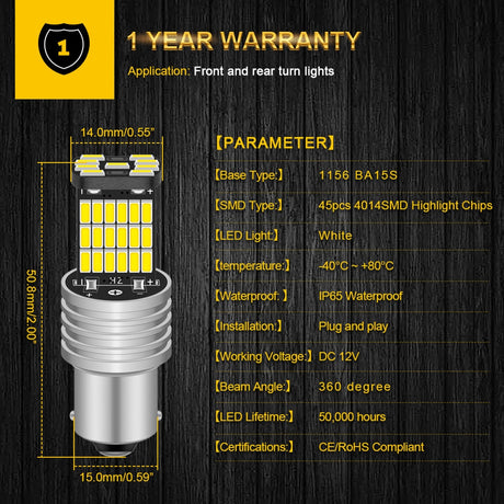 2pcs P21W 1156 BA15S LED Bulbs Car Lights Turn Signal Reverse Brake Light R5W 4014 LEDs 12V DC Automobiles Lamp DRL for Skoda - V.I.P Digital Presence