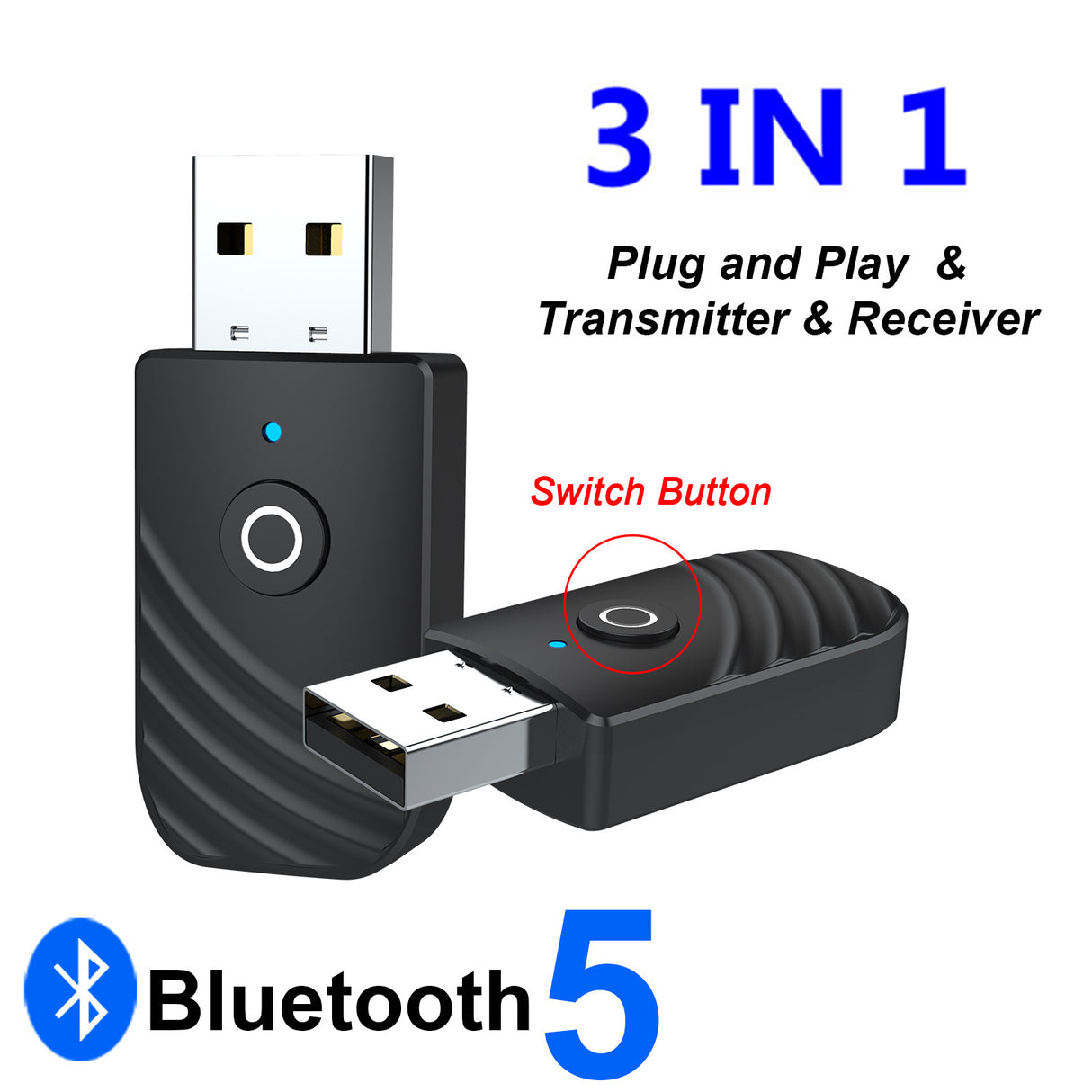 3 in 1 Bluetooth 5.0 Adapter Car Computer TV AUX Audio Bluetooth Speaker Receiver Transmitter Adapter - V.I.P Digital Presence