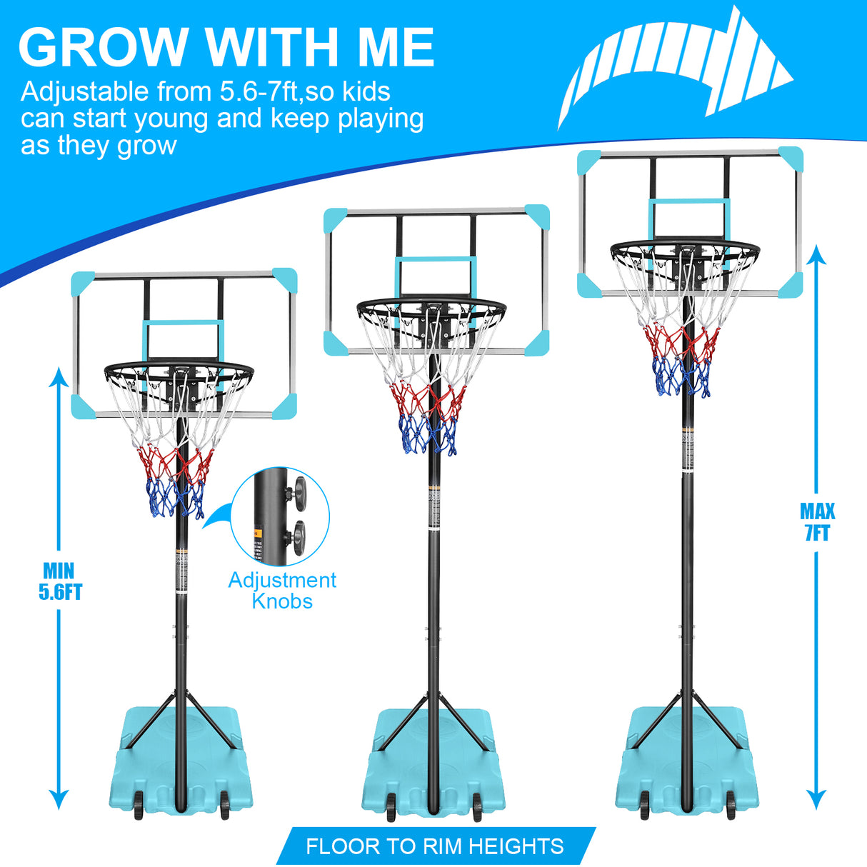 Portable Basketball Goal System with Stable Base and Wheels use for Indoor Outdoor teenagers youth height adjustable - V.I.P Digital Presence