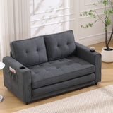 Three in one soft cushion cushion cushion sofa, folding mattress sofa bed, with side pockets and cup holder, dark gray - V.I.P Digital Presence