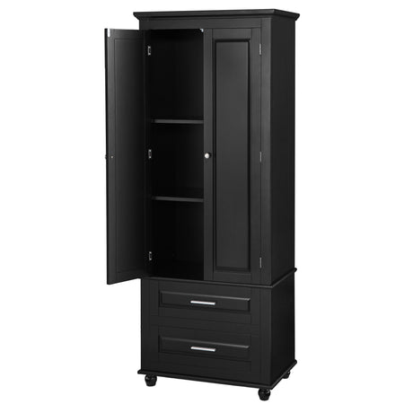 Tall Storage Cabinet with Two Drawers for Bathroom/Office, Black - V.I.P Digital Presence