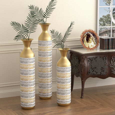 High floor vases -24/28.7/33.5-inch vases, 3 large metal glazed vases, Pampas Prairie Twigs vintage gray - V.I.P Digital Presence