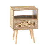 15.75" Rattan End table with drawer and solid wood legs Modern nightstand side table for living room natural - V.I.P Digital Presence