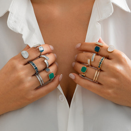 French retro irregular alloy ring light luxury style geometric drip oil ring set - V.I.P Digital Presence