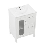 24" Bathroom Vanity with Sink, Bathroom Vanity Cabinet with Two Drawers and Door, Adjustable Shelf, Solid Wood and MDF, White - V.I.P Digital Presence
