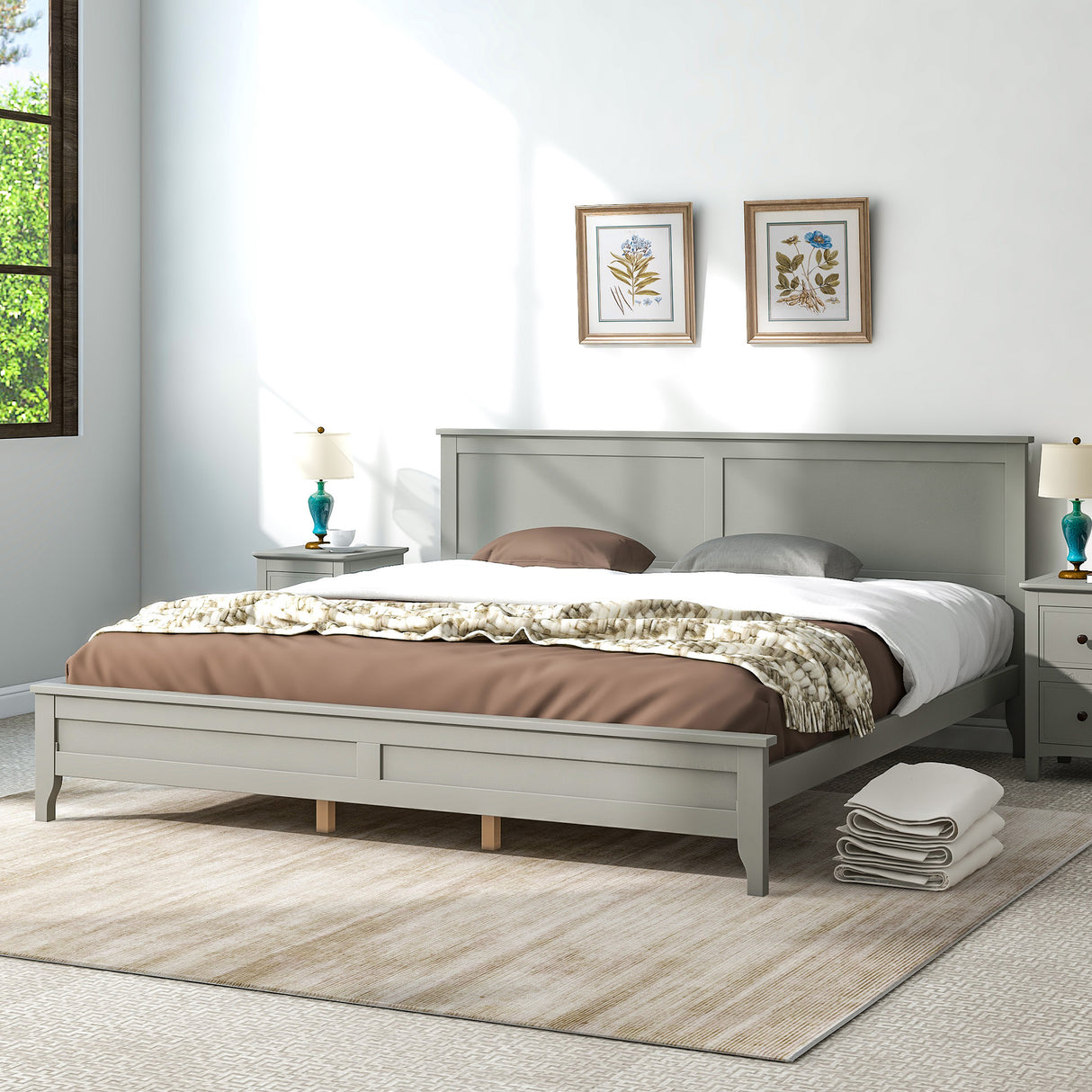 Modern Gray Solid Wood King Platform Bed - V.I.P Digital Presence