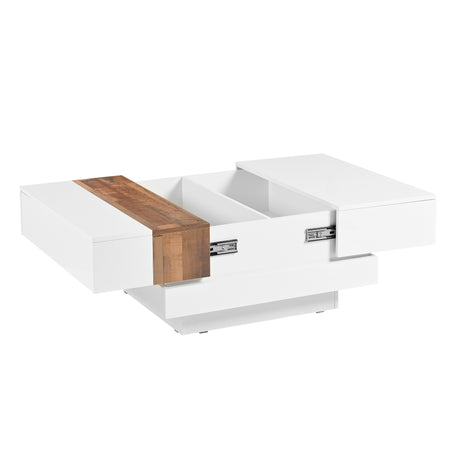 ON-TRANS 31.4 inches x 31.4 inches with sliding tabletop, high gloss center table, hidden storage room white - V.I.P Digital Presence