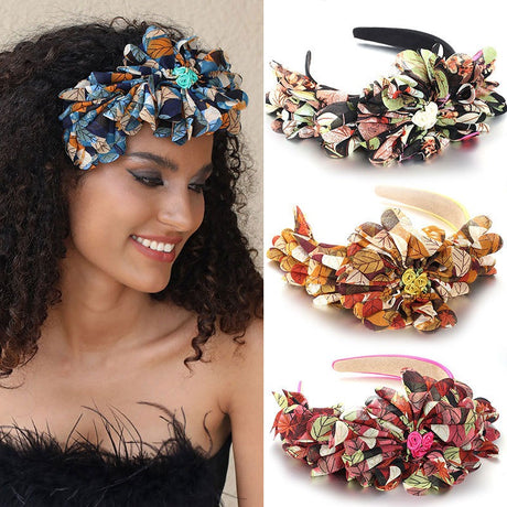 Exaggerated fabric oversized flower and leaf pattern headband - V.I.P Digital Presence