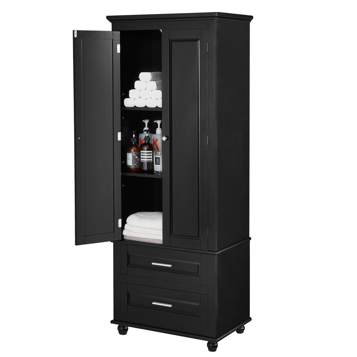 Tall Storage Cabinet with Two Drawers for Bathroom/Office, Black - V.I.P Digital Presence