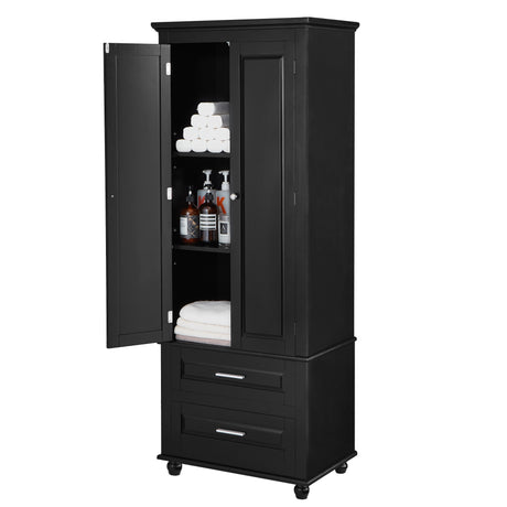 Tall Storage Cabinet with Two Drawers for Bathroom/Office, Black - V.I.P Digital Presence