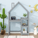 House-shaped Wooden writing Desk,Kids study Table,Bookshelf & Toy Storage,Grey