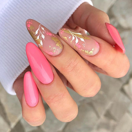 Manicure Wearable Nails Pink Nails Dot Ink Gold Foil Nail Art Stickers White Flower Nail Stickers Removable Nail - V.I.P Digital Presence