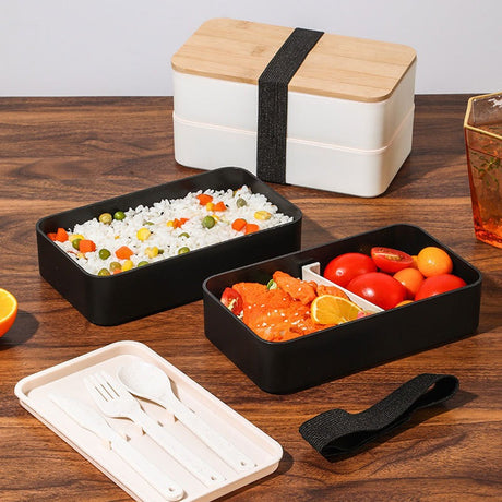 Wheat straw lunch box, Japanese style wooden lid bento box, household compartment, microwave oven lunch box, fresh-keeping box - V.I.P Digital Presence