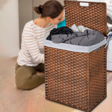 Laundry Hamper With Lid PE Rattan Powder Coating Frame Clothes Hampers with 02 Removable Bags, 100L, Brown Color - V.I.P Digital Presence