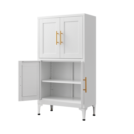 White metal kitchen storage cabinet, kitchen pantry storage cabinet with door and shelf, adjustable leveling feet - V.I.P Digital Presence