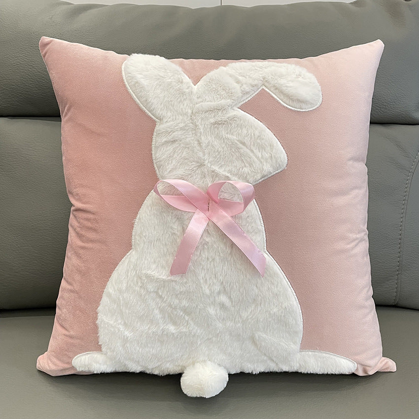 Soft Rabbit Pillow Cover Sofa Cushion Velvet Embroidered Pillow Girl's Heart Pink Cartoon Pillow Cover Cute - V.I.P Digital Presence