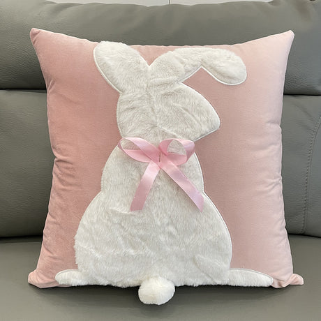 Soft Rabbit Pillow Cover Sofa Cushion Velvet Embroidered Pillow Girl's Heart Pink Cartoon Pillow Cover Cute - V.I.P Digital Presence