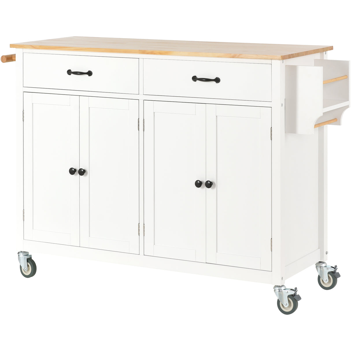 Kitchen Island Cart with Solid Wood Top and Locking Wheels 54.3 Inch Width  (White)