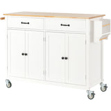 Kitchen Island Cart with Solid Wood Top and Locking Wheels 54.3 Inch Width  (White)
