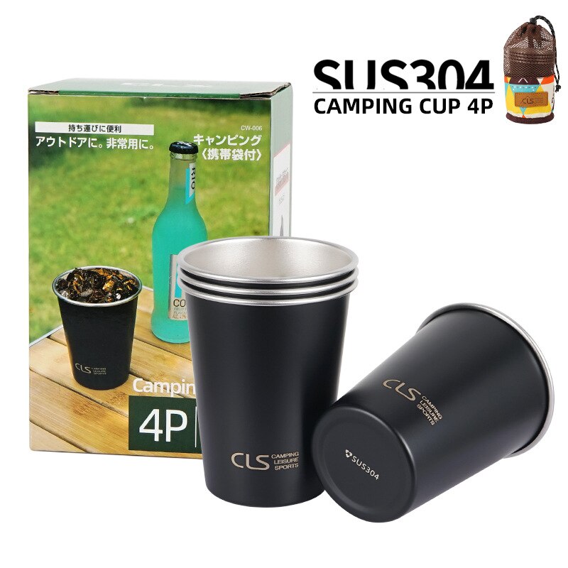 Juego de 4 tazas de acero inoxidable 304 para exteriores, ideal para acampar, picnic, barbacoa, cerveza, escalada, agua, té, leche y café.