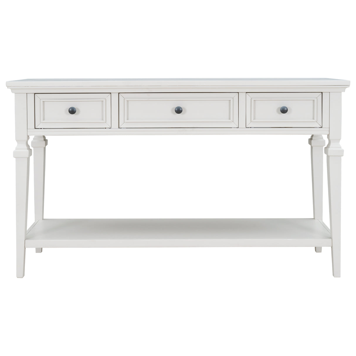 TREXM Classic Retro Style Console Table with Three Top Drawers and Open Style Bottom Shelf (Antique White)