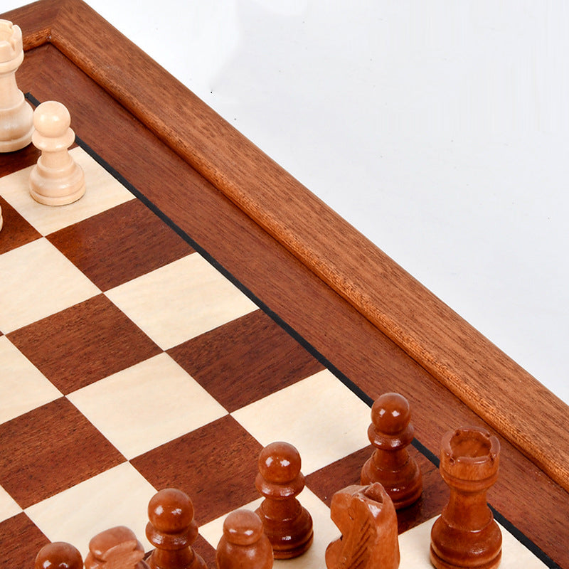Juego de caja de ajedrez magnética con tablero de ajedrez empalmado de chapa de madera maciza estilo cajón