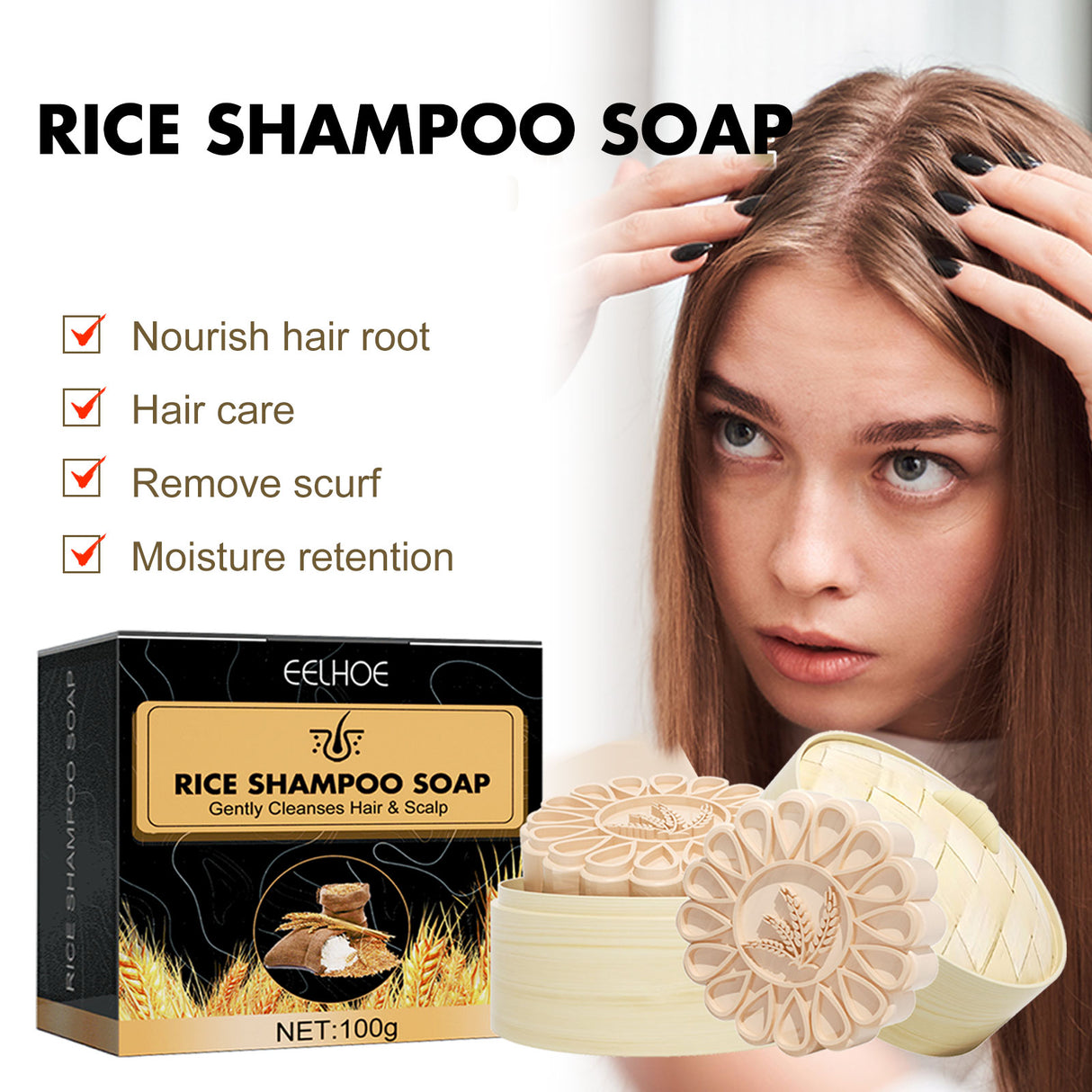 Rice Anti-Slip Shampoo Soap, Moisturizes Scalp Cleans Hair Repairs Damaged Hair And Strengthens Hair Shampoo Soap - V.I.P Digital Presence