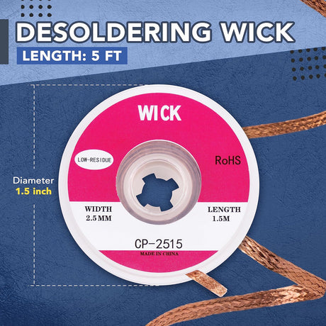 Solder Wick Braid with Flux No-Clean Desoldering Wick Removal Tool, Solder Sucker Wick Roll to Desolder PCB and Remove Solder - V.I.P Digital Presence