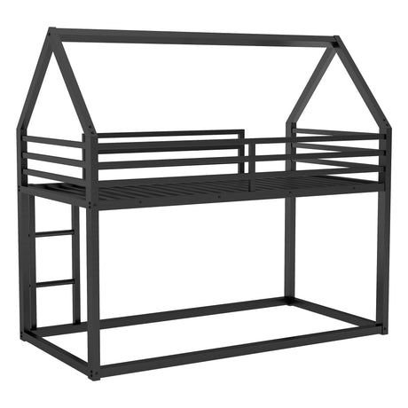 Twin over Twin House Bunk Bed with Built-in Ladder,Black - V.I.P Digital Presence