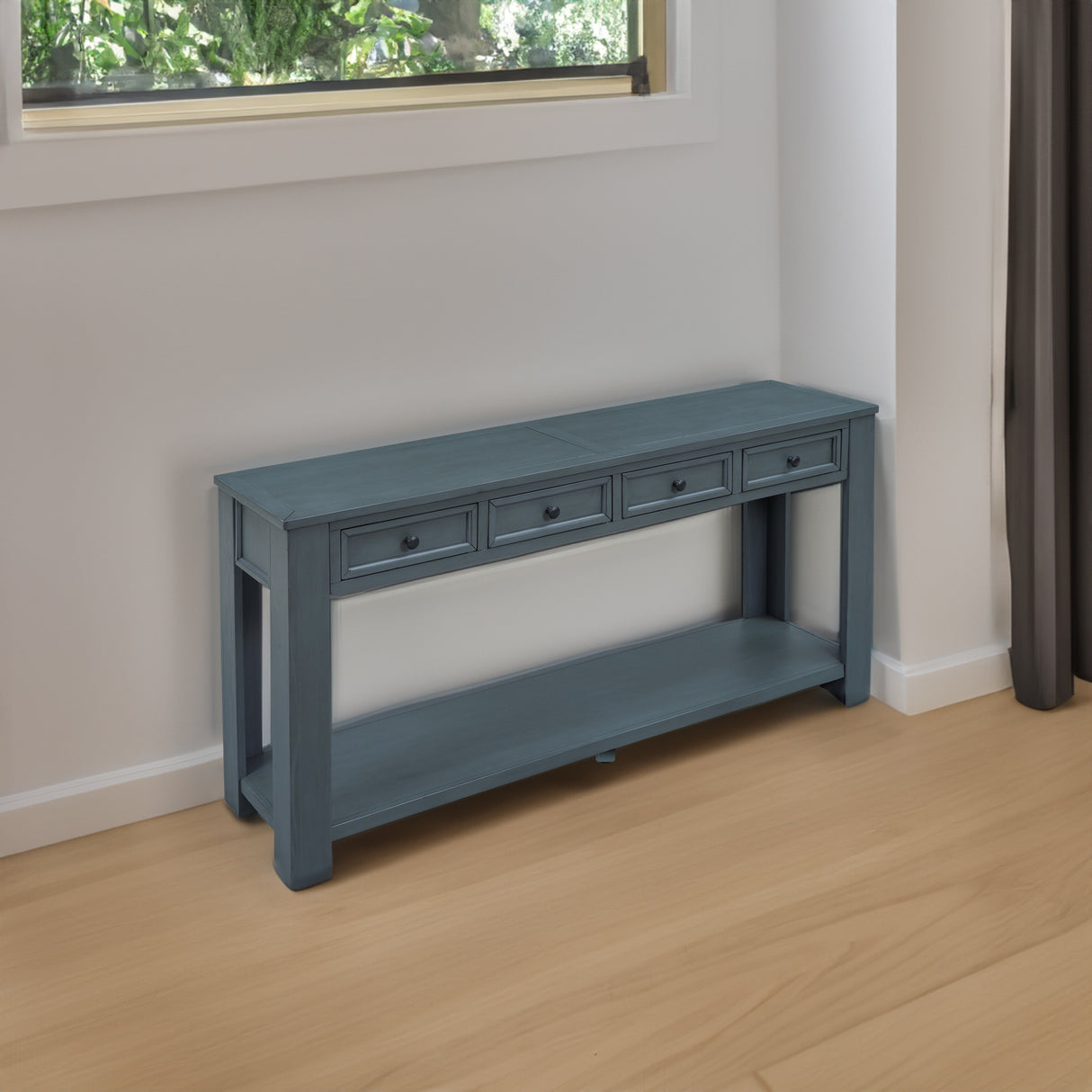 TREXM Console Table/Sofa Table with Storage Drawers and Bottom Shelf for Entryway Hallway (Navy)