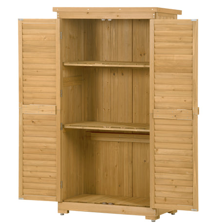 Wooden Garden Shed 3-tier Patio Storage Cabinet Outdoor Organizer Wooden Lockers with  Wood (Natural Wood Color -Shutter Design) - V.I.P Digital Presence