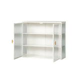 27.56"Glass Doors Modern Two-door Wall Cabinet with Featuring Three-tier White