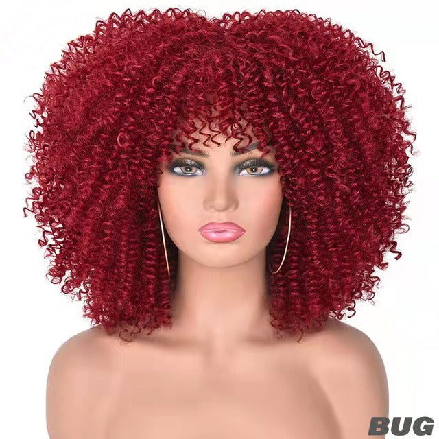 Female Hair African Small Curly Hair Explosion Head Black Chemical Fiber Wig Full Head Set - V.I.P Digital Presence