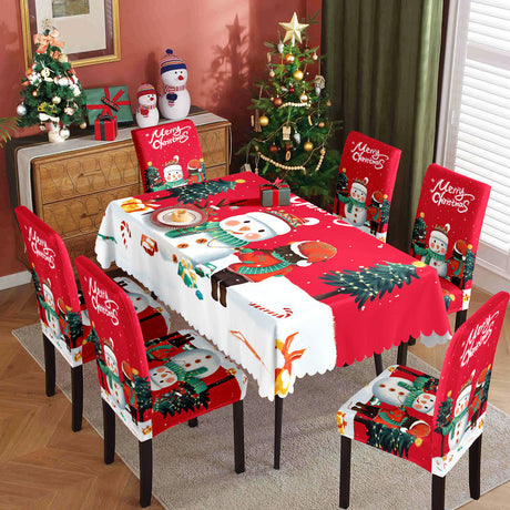 Christmas Waterproof Printed Tablecloth Restaurant Home Printed Chair Cover Christmas Tablecloth Chair Cover Decorative Set - V.I.P Digital Presence