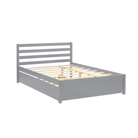Full Size Wood Platform Bed Frame with Headboard and Twin Trundle For Grey Color - V.I.P Digital Presence