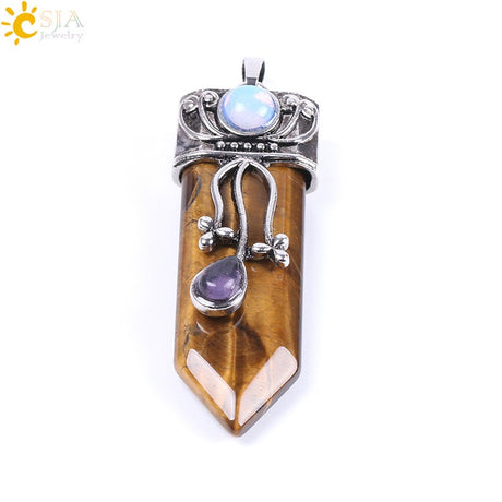 CSJA Vintage Large Natural Stone Sword-Shaped Pendant Jewelry Striped Crystal Agate Tiger Eye Jewelry Pendant Without Chain - V.I.P Digital Presence