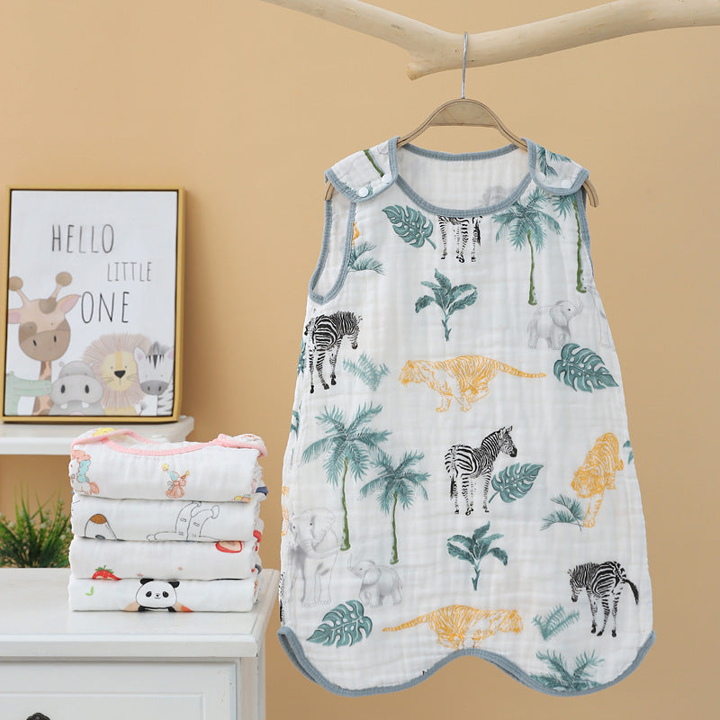 Saco de dormir para niños de algodón de cuatro capas de gasa con bonitos dibujos animados, antifrío, antipatadas, acolchado de algodón, clase A