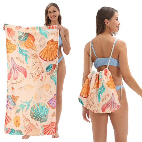 Two-in-One Foldable Beach Towel Printed Bath Towel All-In-One Beach Towel with Storage Bag - V.I.P Digital Presence