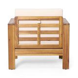 Outdoor Acacia Wood Club Chairs with Cushions, Teak+Beige, 27.75"D x 32"W x 27.75"H - V.I.P Digital Presence