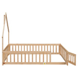 Full House-Shaped Headboard Floor Bed with Fence Natural - V.I.P Digital Presence