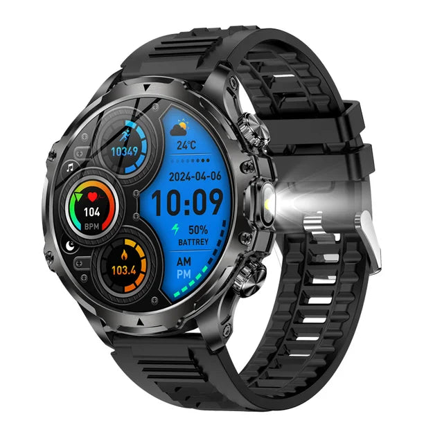 AK75 Smart Watch Flashlight  Men Outdoors Sports Fitness Tracker 700mah Large Battery BT Calling LED Light Smartwatch - V.I.P Digital Presence