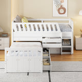 L-shaped Space-Saving Twin Loft and Twin Platform Bed with 7 Drawers and Full Guardrails(WHITE) - V.I.P Digital Presence