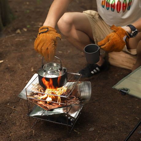 Outdoor BBQ flame-retardant gloves thickened cowhide cover wear-resistant camping protective cover - V.I.P Digital Presence