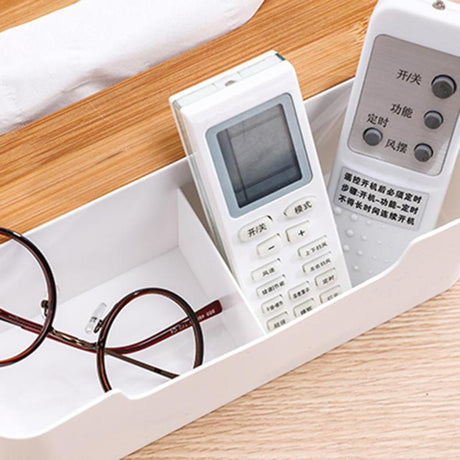 Multi-functional Plastic Tissue Box with Bamboo Wooden Cover Phone Slot Home Kitchen Napkin Case Holder Storage Decoration - V.I.P Digital Presence