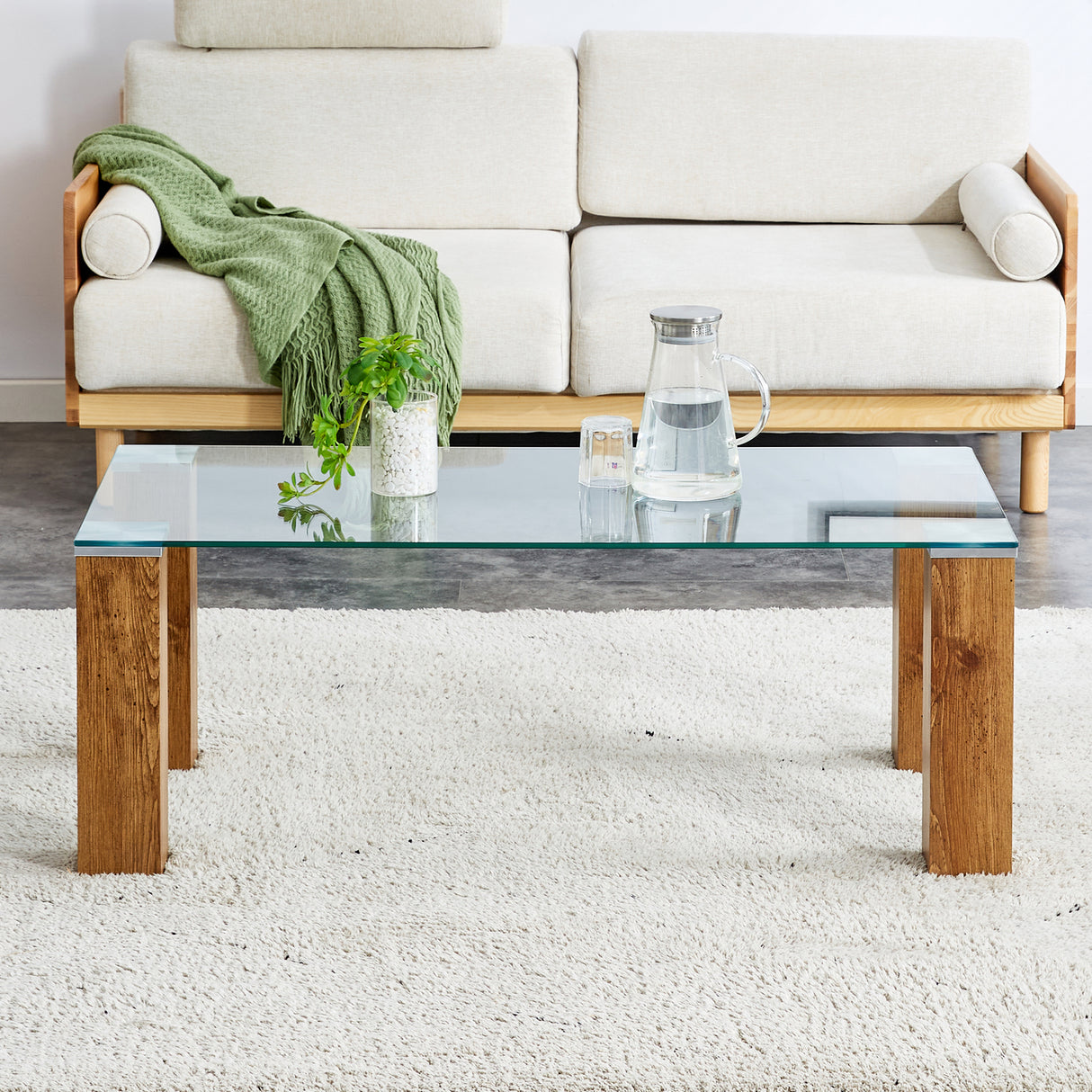 Glass-Top Coffee Table tea table with MDF Legs - Stylish Blend of Elegance and Durability 44.9"*21.7"*16.9"